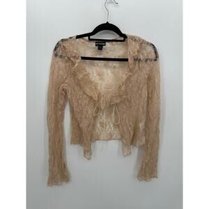 Y2K Fairy Lace Sheer Cardigan Women Sz 8 Cream Whimsigoth Dainty Feminine Ruffle